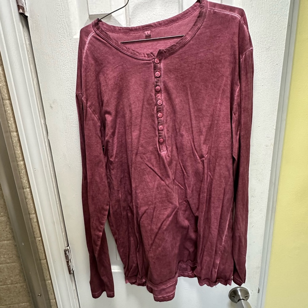 Long Sleeved Distressed Washed Henley Shirt